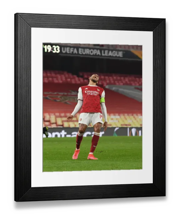 Framed Print : Arsenal's Aubameyang Frustrated in Empty Emirates During Europa League Clash Against Olympiacos