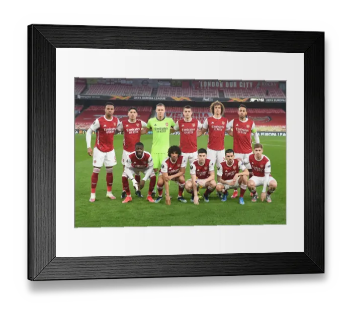 Framed Print : Arsenal Squad Gathers Before Empty Emirates Stadium for Europa League Clash against Olympiacos Framed Print : Arsenal Squad Gathers Before Empty Emirates Stadium for Europa League Clash against Olympiacos