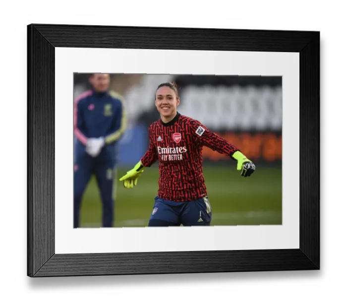 Framed Print : Arsenal Women's Manuela Zinsberger Gears Up Alone at Empty Meadow Park Amidst Coronavirus Pandemic - Arsenal vs Manchester United FA WSL