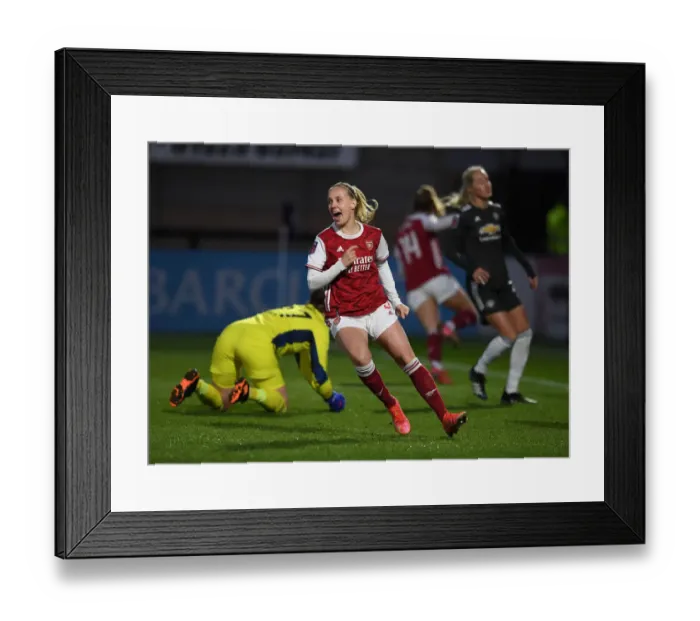 Framed Print : Arsenal's Beth Mead Scores Historic First Goal in Empty Meadow Park: Arsenal Women vs Manchester United Women (FA WSL 2021)