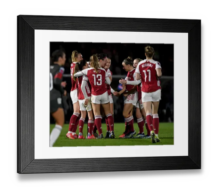 Framed Print : Arsenal Women's Historic Victory: Lotte Wubben-Moy Scores Second Goal Against Manchester United Women in Empty Meadow Park Framed Print : Arsenal Women's Historic Victory: Lotte Wubben-Moy Scores Second Goal Against Manchester United Women in Empty Meadow Park