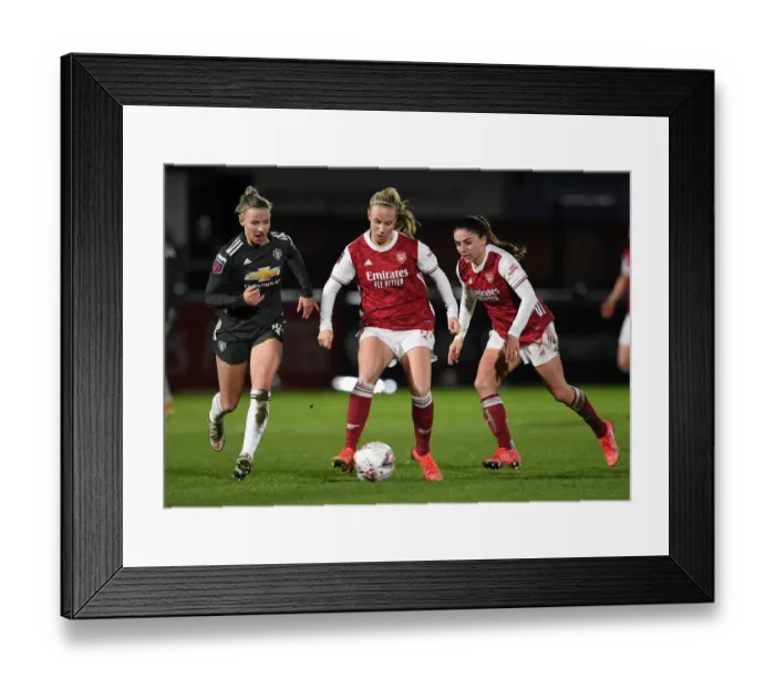 Framed Print : Arsenal Rivals Beth Mead and Danielle van de Donk Clash in Empty Meadow Park: Arsenal Women vs Manchester United Women Framed Print : Arsenal Rivals Beth Mead and Danielle van de Donk Clash in Empty Meadow Park: Arsenal Women vs Manchester United Women