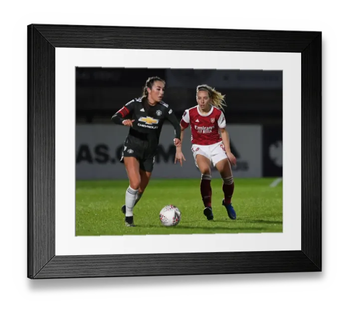 Framed Print : Arsenal's Jordan Nobbs Stifles Manchester United's Katie Zelem in Empty FA WSL Clash (2021)