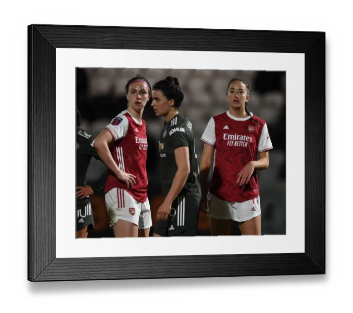 Framed Print : Intense Rivalry Unfolds: Arsenal Women vs Manchester United Women at Empty Meadow Park Amidst the Pandemic