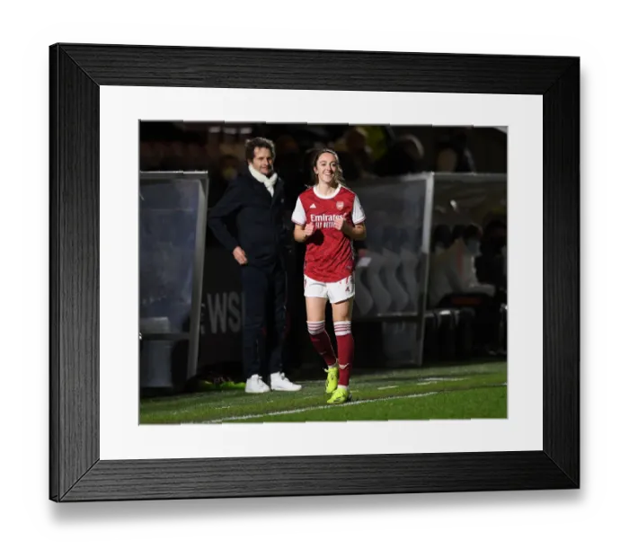 Framed Print : Arsenal Women's FA WSL Match vs Manchester United Women: Lisa Evans Substitution in Empty Meadow Park, 2021