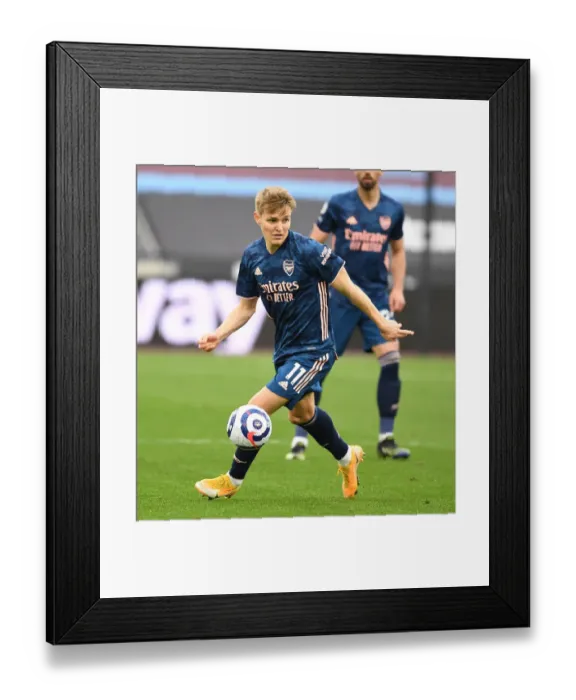 Framed Print : Behind Closed Doors: Martin Odegaard at West Ham United vs. Arsenal, Premier League 2021