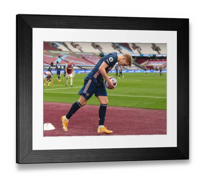 Framed Print : Behind Closed Doors: Martin Odegaard at London Stadium - West Ham United vs Arsenal, Premier League 2021