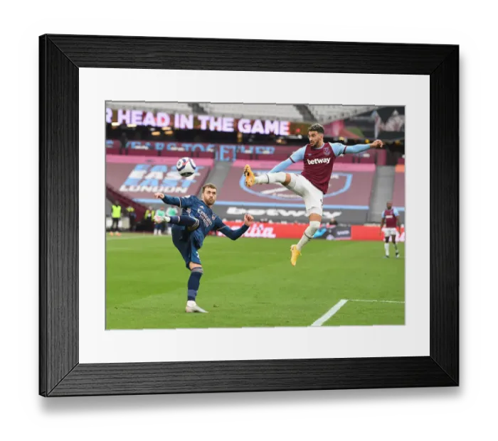 Framed Print : Battle of the Empty London Stadium: Chambers vs Benrahma - Arsenal vs West Ham United, Premier League 2021