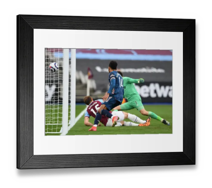 Framed Print : Aubameyang's Gaze as Dawson Scores Own Goal: West Ham vs. Arsenal, Premier League 2020-21