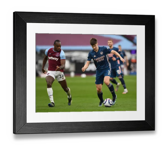Framed Print : Clash of Titans: Kieran Tierney vs Michail Antonio - West Ham United vs Arsenal, Premier League 2020-21
