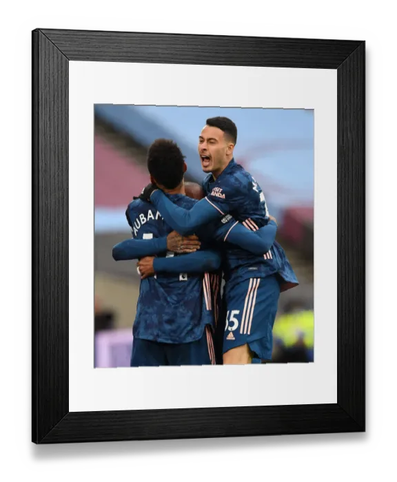 Framed Print : Arsenal's Lacazette, Aubameyang, and Martinelli Celebrate Goals Against West Ham in Premier League