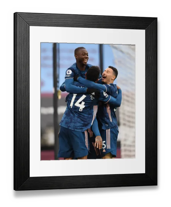 Framed Print : Arsenal's Lacazette, Pepe, Aubameyang, and Martinelli Celebrate Goals Against West Ham in Premier League Framed Print : Arsenal's Lacazette, Pepe, Aubameyang, and Martinelli Celebrate Goals Against West Ham in Premier League