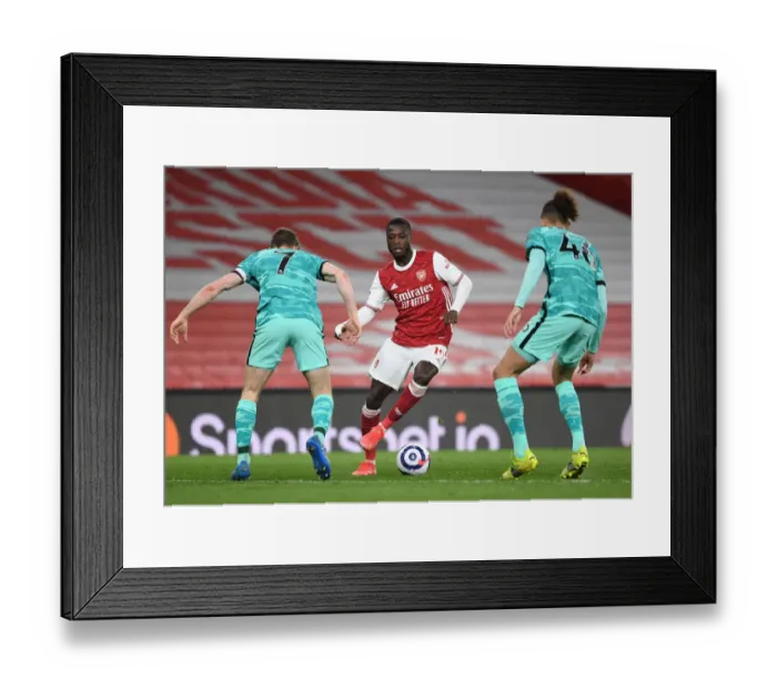 Framed Print : Arsenal vs. Liverpool: Pepe Takes on Milner and Williams in Empty Emirates Stadium, Premier League 2021