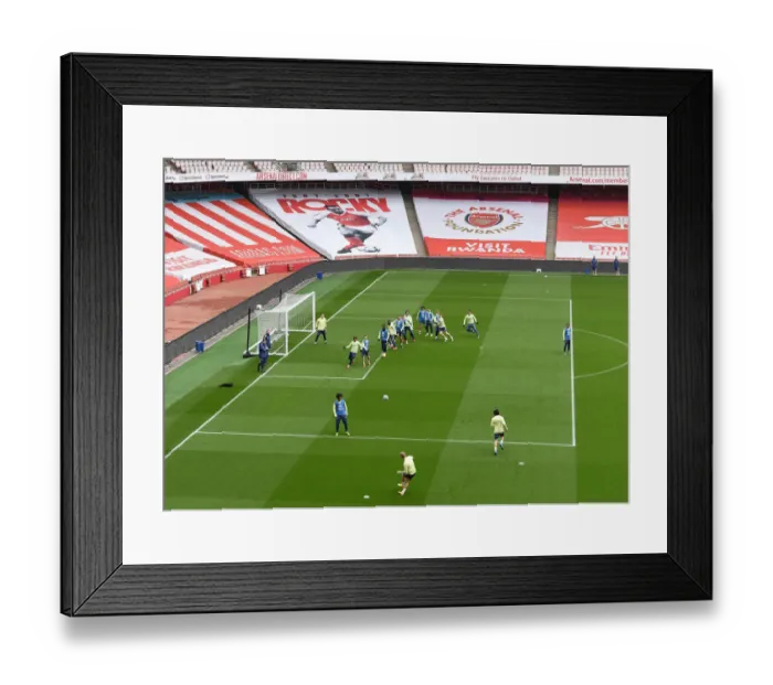 Framed Print : Arsenal Squad Training at Empty Emirates Stadium: Preparing for Arsenal vs Liverpool, Premier League 2021