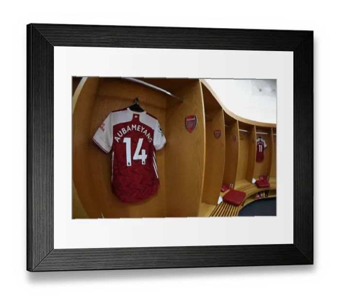 Framed Print : Arsenal v Liverpool: Aubameyang's Empty Emirates Shirt, April 2021 (Premier League)