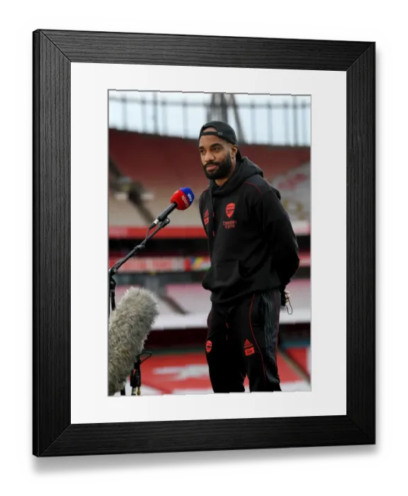 Framed Print : Arsenal's Alexandre Lacazette Pre-Match Interview: Arsenal vs. Liverpool, Premier League 2020-21