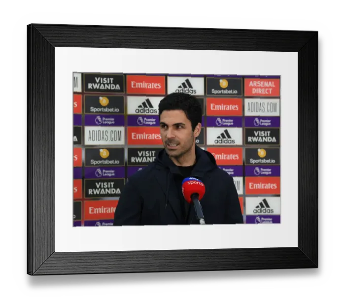 Framed Print : Arsenal's Mikel Arteta Pre-Match Interview Ahead of Arsenal vs. Liverpool (April 2021)