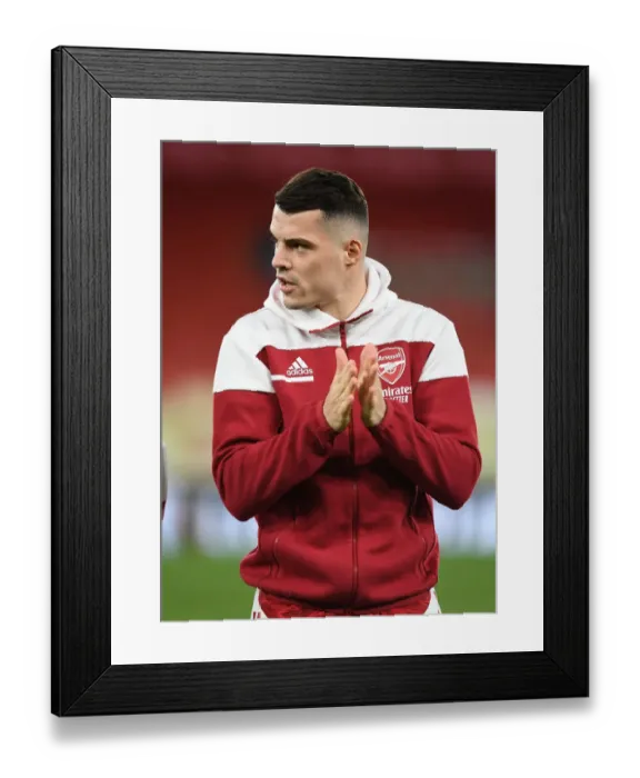 Framed Print : Arsenal FC vs Slavia Praha: Granit Xhaka at Empty Emirates Stadium - UEFA Europa League Quarterfinal (2021)