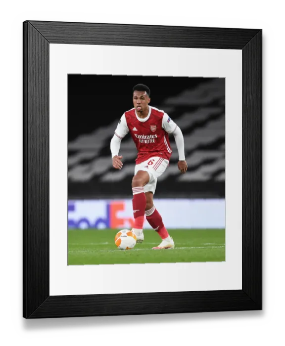 Framed Print : Arsenal's Gabriel in Europa League Quarterfinal: Arsenal FC vs Slavia Praha (Behind Closed Doors)