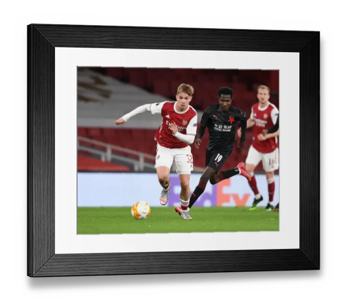Framed Print : Emile Smith Rowe Scores Historic Goal in Empty Emirates Stadium: Arsenal's Europa League Quarterfinal Victory over Slavia Praha