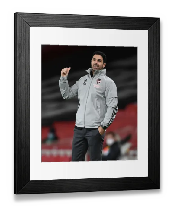Framed Print : Mikel Arteta at Empty Emirates: Arsenal's UEFA Europa League Quarterfinal Battle Against Slavia Praha Amidst Coronavirus Restrictions