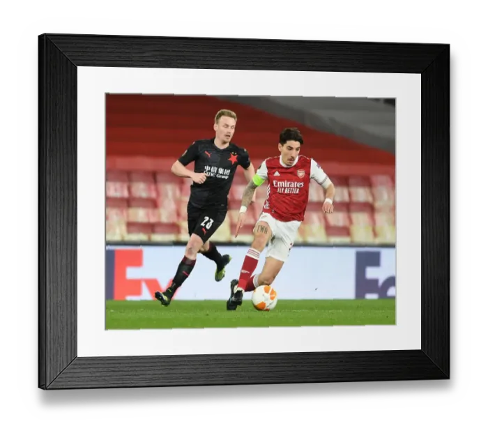 Framed Print : Bellerin vs. Sevcik: Clash of the Titans in Empty Arsenal vs. Slavia Praha Europa League Quarterfinal