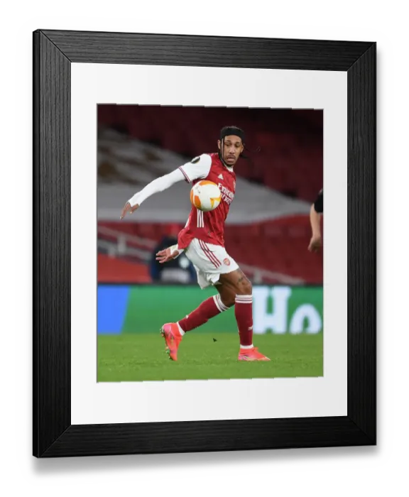 Framed Print : Arsenal's Aubameyang in Europa League Quarterfinal vs Slavia Praha (Behind Closed Doors)