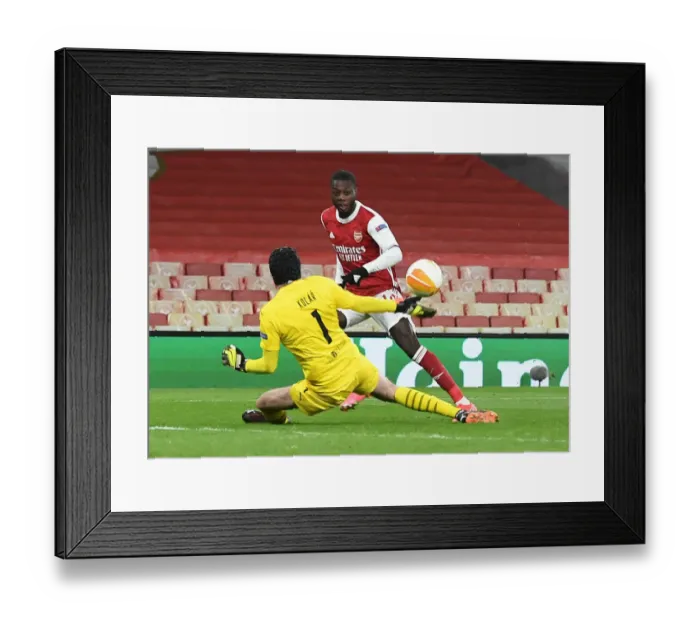 Framed Print : Nicolas Pepe's Epic Chip: Arsenal's Europa League Goal in Empty Emirates Stadium (2020-21)