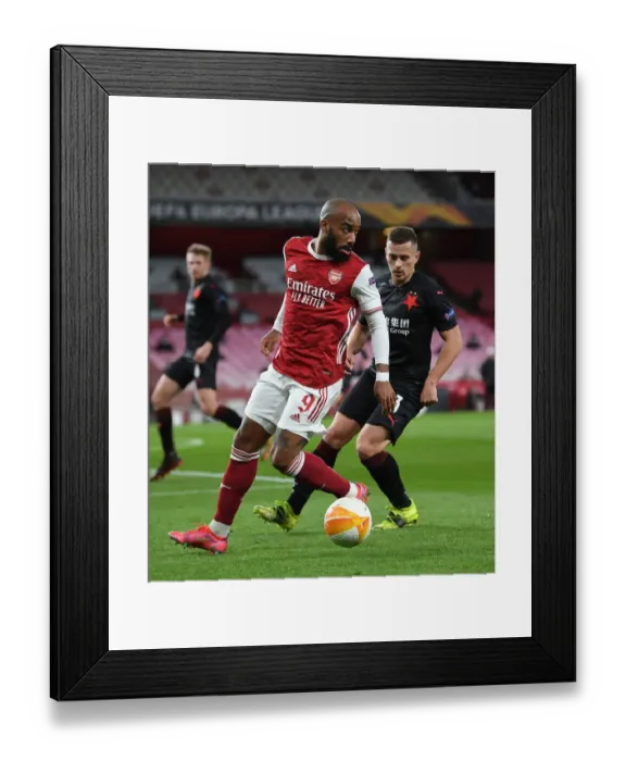 Framed Print : Arsenal vs Slavia Prague: Alexandre Lacazette Faces Off in Empty Europa League Quarterfinal