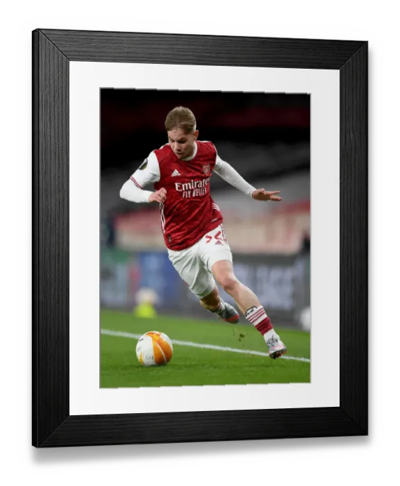 Framed Print : Arsenal FC vs Slavia Praha: Emile Smith Rowe in UEFA Europa League Quarterfinal at Emirates Stadium (Behind Closed Doors)