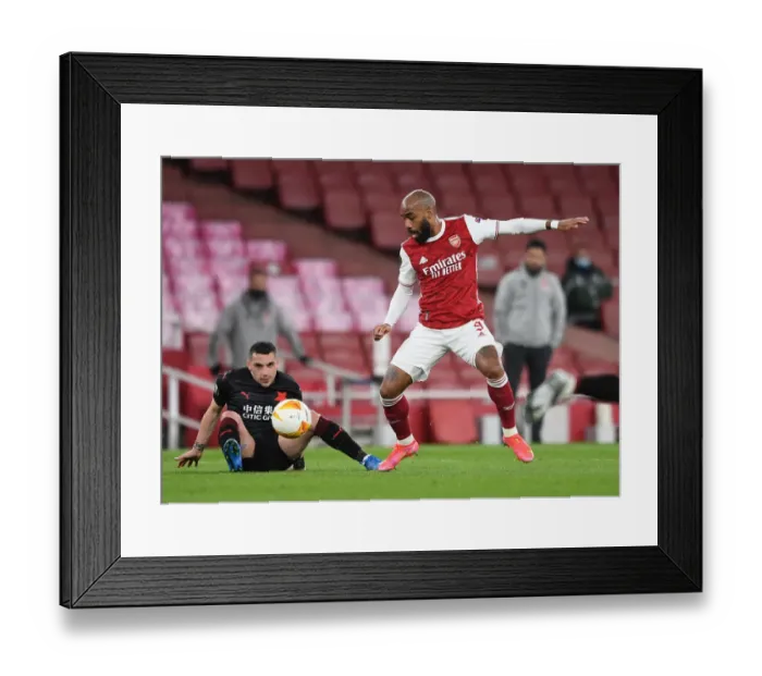 Framed Print : Alexandre Lacazette vs. Slavia Prague: A Europa League Showdown in Empty Emirates Stadium Framed Print : Alexandre Lacazette vs. Slavia Prague: A Europa League Showdown in Empty Emirates Stadium