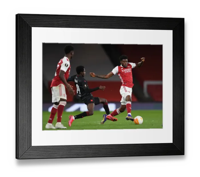 Framed Print : Arsenal vs Slavia Prague: Thomas Partey Clashes in UEFA Europa League Quarterfinal Amid Empty Stands Framed Print : Arsenal vs Slavia Prague: Thomas Partey Clashes in UEFA Europa League Quarterfinal Amid Empty Stands