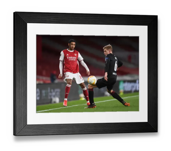Framed Print : Arsenal's Aubameyang Battles Slavia Prague in Empty Europa League Quarterfinal Framed Print : Arsenal's Aubameyang Battles Slavia Prague in Empty Europa League Quarterfinal