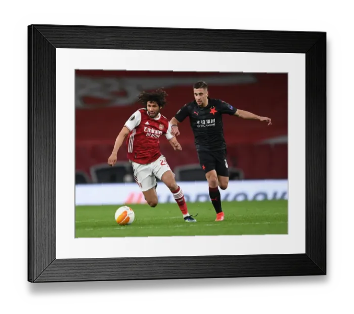 Framed Print : Arsenal vs Slavia Prague: Europa League Quarterfinal Clash Amidst Empty Stands (Elneny vs Lingr)