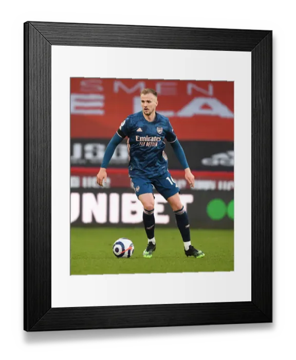 Framed Print : Arsenal's Rob Holding at Empty Bramall Lane: Premier League 2021 - Sheffield United vs Arsenal