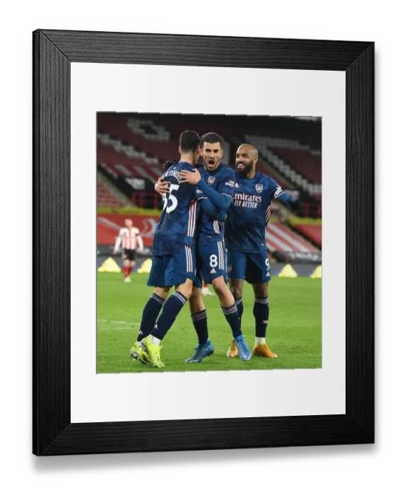 Framed Print : Martinelli, Ceballos, and Lacazette Celebrate Arsenal's Victory over Sheffield United (April 2021) Framed Print : Martinelli, Ceballos, and Lacazette Celebrate Arsenal's Victory over Sheffield United (April 2021)