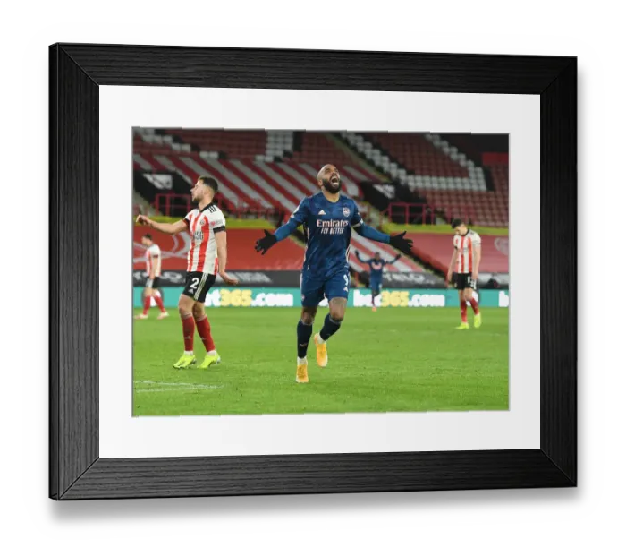 Framed Print : Alexis Lacazette's Hat-Trick: Arsenal's Victory Over Sheffield United in Empty Bramall Lane (April 11, 2021) Framed Print : Alexis Lacazette's Hat-Trick: Arsenal's Victory Over Sheffield United in Empty Bramall Lane (April 11, 2021)