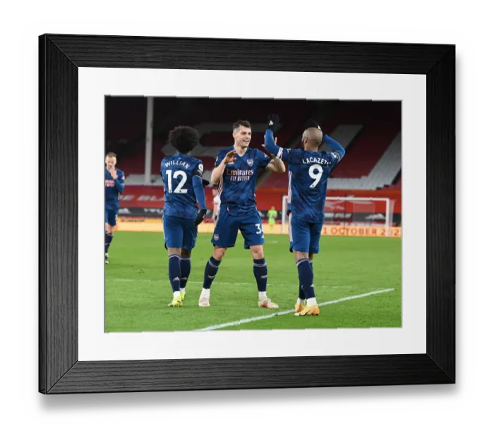Framed Print : Alexis Lacazette and Granit Xhaka Celebrate Arsenal's Third Goal Against Sheffield United (2021-22 Premier League)