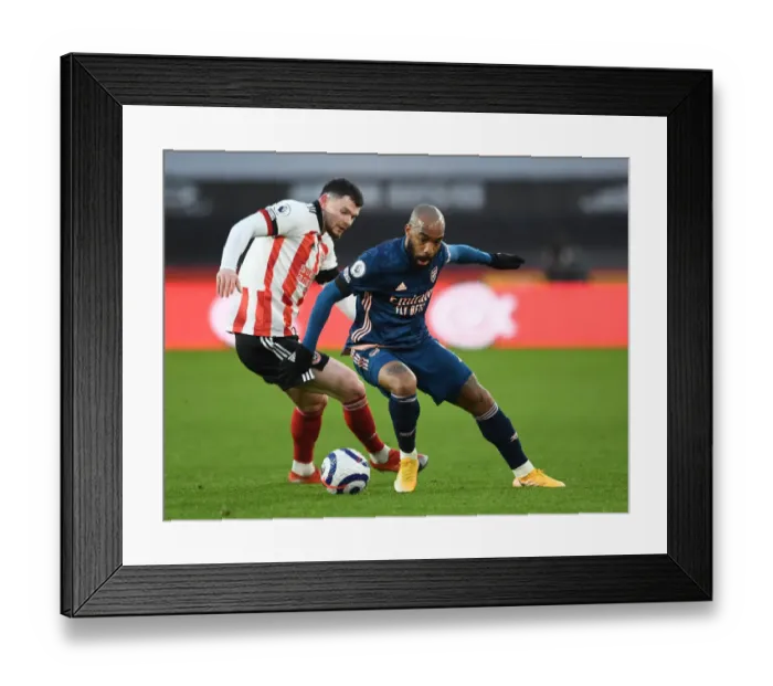 Framed Print : Alexandre Lacazette Faces Off Against Oliver Burke: Sheffield United vs. Arsenal, Premier League 2020-21 Framed Print : Alexandre Lacazette Faces Off Against Oliver Burke: Sheffield United vs. Arsenal, Premier League 2020-21