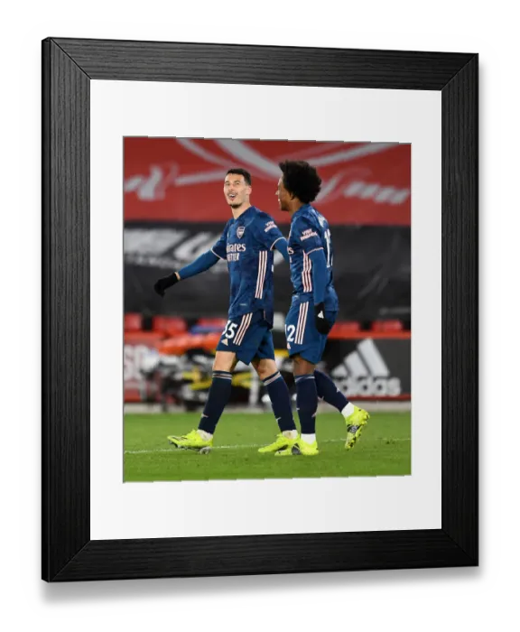 Framed Print : Martinelli and Willian Celebrate Arsenal's Second Goal Against Sheffield United (April 2021)