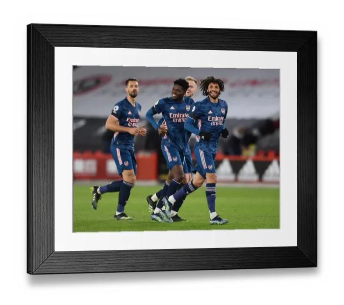 Framed Print : Thomas Partey and Mohamed Elneny Celebrate Arsenal's 3rd Goal vs Sheffield United (April 2021)