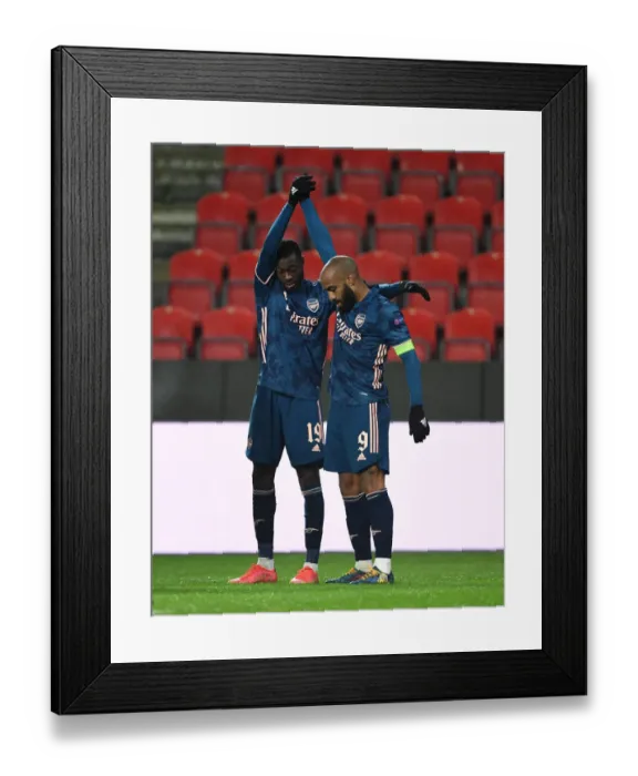 Framed Print : Arsenal's Alex Lacazette and Nicolas Pepe Celebrate Goals in Empty Eden Arena: Slavia Prague vs. Arsenal, UEFA Europa League Quarterfinals (April 15, 2021) Framed Print : Arsenal's Alex Lacazette and Nicolas Pepe Celebrate Goals in Empty Eden Arena: Slavia Prague vs. Arsenal, UEFA Europa League Quarterfinals (April 15, 2021)