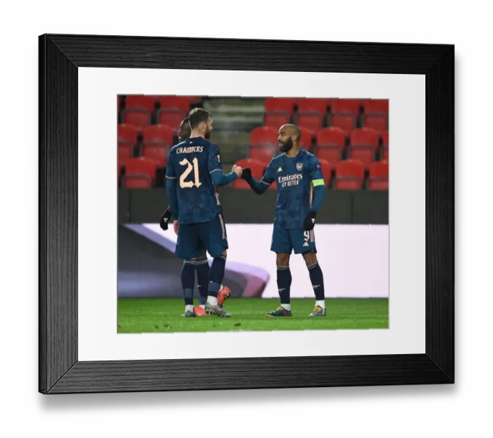 Framed Print : Arsenal's Alex Lacazette and Calum Chambers Celebrate Goals in Empty Eden Arena: Slavia Prague vs. Arsenal, UEFA Europa League Quarterfinals (April 15, 2021) Framed Print : Arsenal's Alex Lacazette and Calum Chambers Celebrate Goals in Empty Eden Arena: Slavia Prague vs. Arsenal, UEFA Europa League Quarterfinals (April 15, 2021)