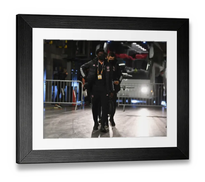 Framed Print : Arsenal's Thomas Partey Arrives at Empty Eden Arena for Slavia Prague Showdown - UEFA Europa League Quarterfinal