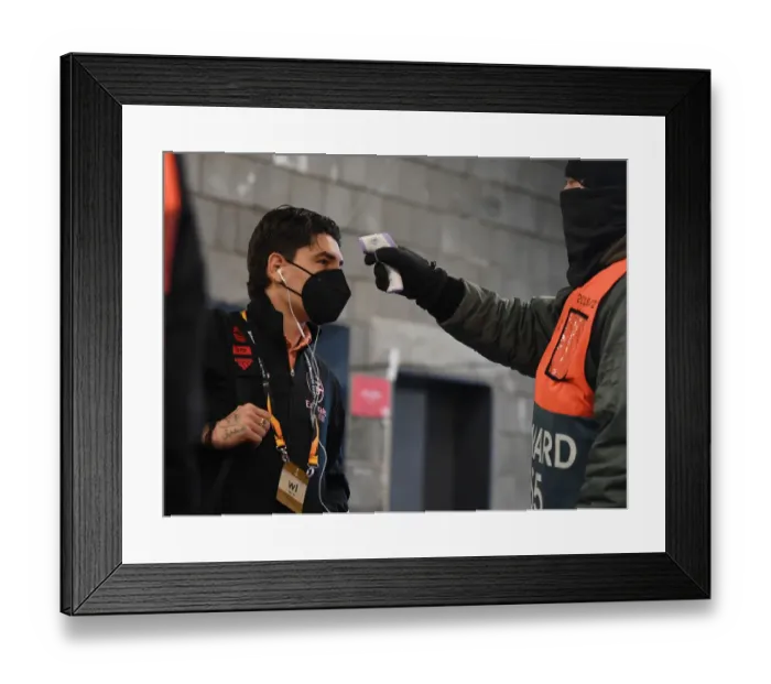 Framed Print : Arsenal's Bellerin Undergoes Temperature Check at Empty Eden Arena for UEFA Europa League Quarterfinal