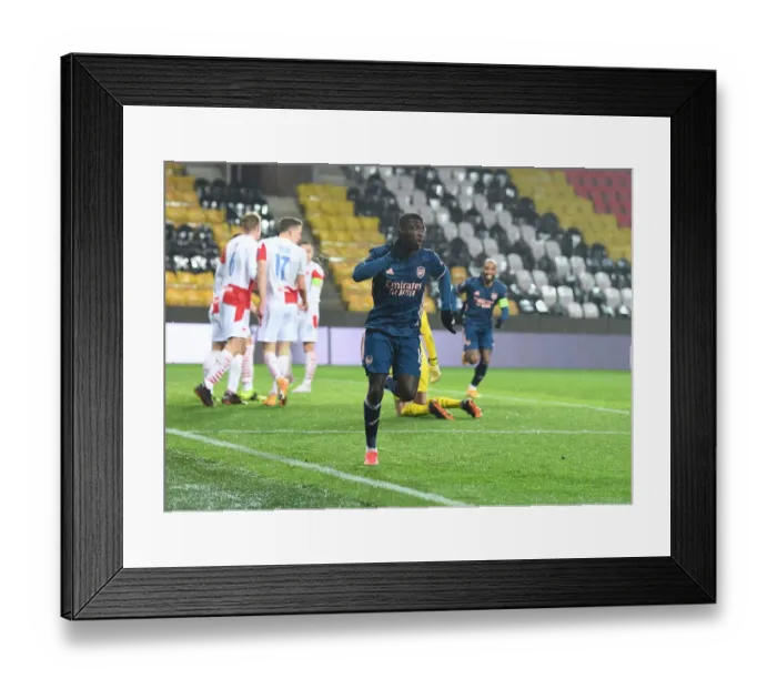 Framed Print : Nicolas Pepe Scores First Goal: Arsenal's Europa League Victory Over Slavia Praha in Prague (Behind Closed Doors) Framed Print : Nicolas Pepe Scores First Goal: Arsenal's Europa League Victory Over Slavia Praha in Prague (Behind Closed Doors)