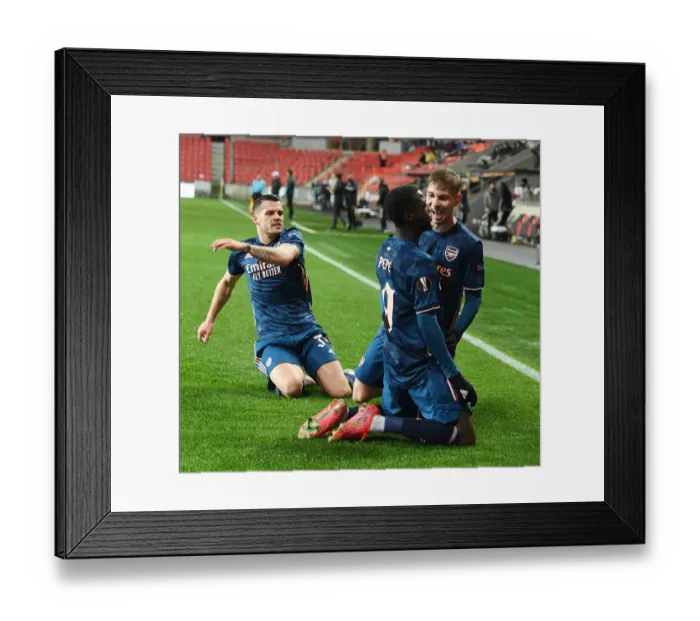 Framed Print : Arsenal's Nicolas Pepe Scores Second Goal in Europa League Quarterfinal vs. Slavia Praha (Prague, Czech Republic, April 15, 2021)