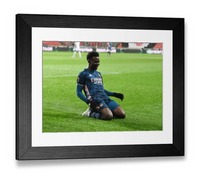 Framed Print : Arsenal's Bukayo Saka Scores in Europa League Quarterfinal vs Slavia Praha at Empty Eden Arena