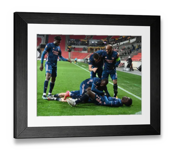 Framed Print : Arsenal's Bukayo Saka Scores Third Goal in Europa League Quarterfinal Win Over Slavia Praha
