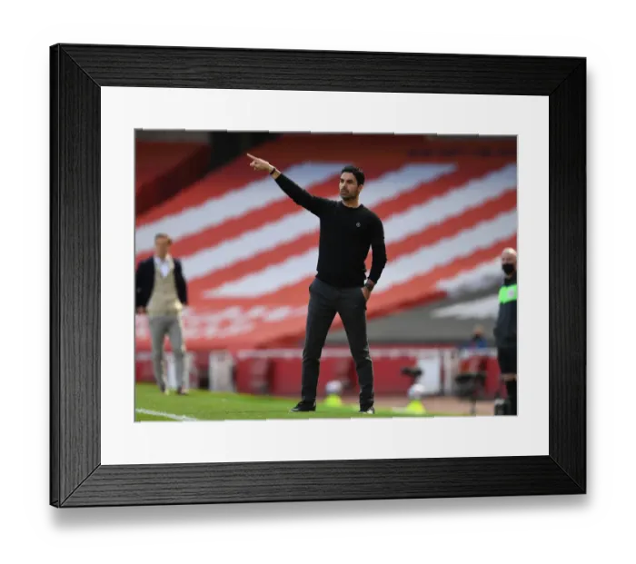 Framed Print : Arsenal's Mikel Arteta Leads Team Against Fulham in Empty Emirates Stadium, April 2021 (Arsenal v Fulham 2021)